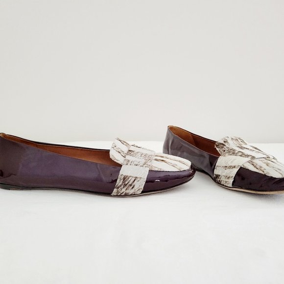Reed Krakoff cranberry and gray patent leather flats size 39
